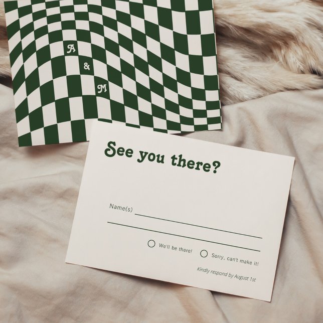 Retro Modern Dark Green Checker RSVP Enclosure Card (Creator Uploaded)