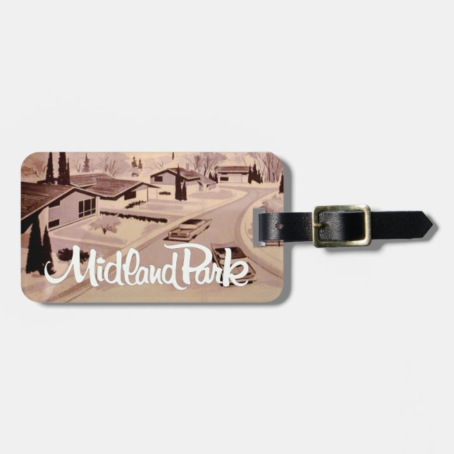 Retro Modern Design Luggage Tag w/ leather strap (Front Horizontal)