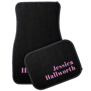 Retro-modern Editable Text   Black & Pink Car Floor Mat