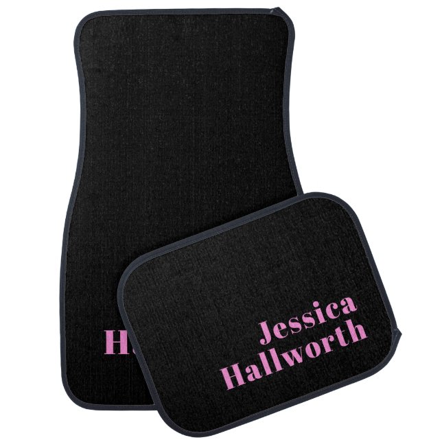 Retro-modern Editable Text | Black & Pink Car Floor Mat (Set)