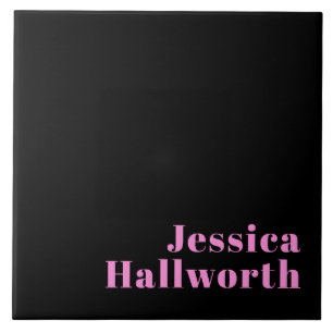 Retro-modern Editable Text Black & Pink Ceramic Tile