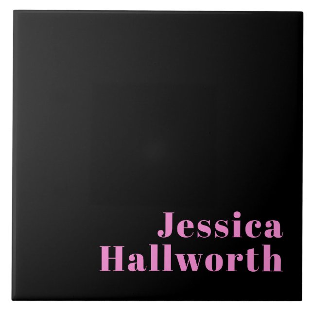 Retro-modern Editable Text | Black & Pink Ceramic Tile (Front)