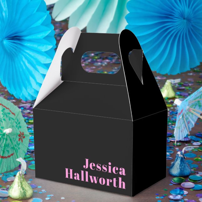 Retro-modern Editable Text | Black & Pink Favor Boxes (Party)