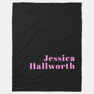 Retro-modern Editable Text Black & Pink Fleece Blanket