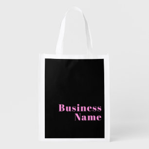 Retro-modern Editable Text Black & Pink Grocery Bag