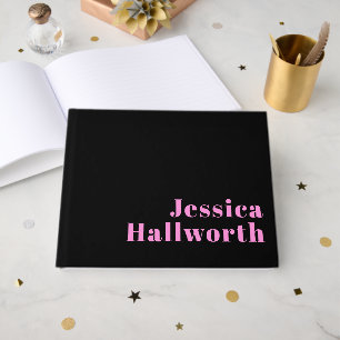 Retro-modern Editable Text Black & Pink Guest Book