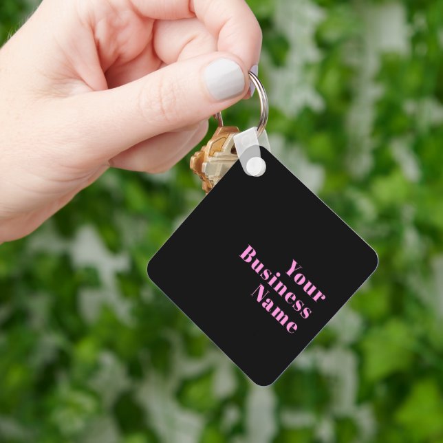 Retro-modern Editable Text | Black & Pink Keychain (Hand)