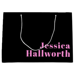 Retro-modern Editable Text   Black & Pink Large Gift Bag
