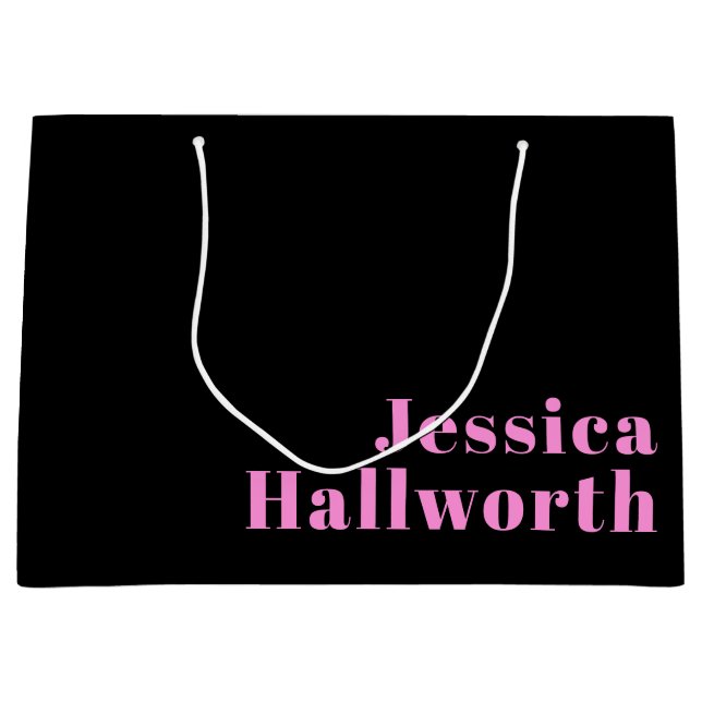 Retro-modern Editable Text | Black & Pink Large Gift Bag (Front)