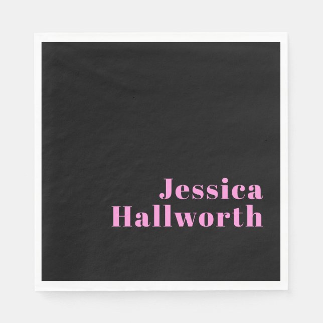 Retro-modern Editable Text | Black & Pink Napkins (Front)
