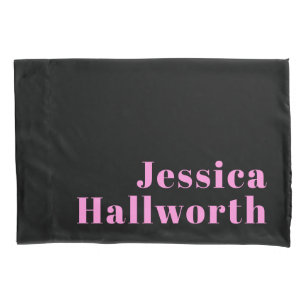 Retro-modern Editable Text   Black & Pink Pillow Case
