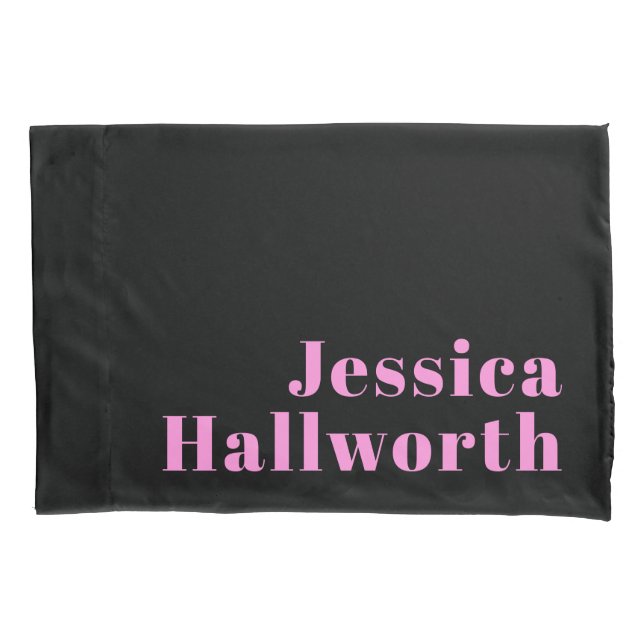 Retro-modern Editable Text | Black & Pink Pillow Case (Front)