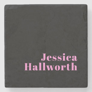 Retro-modern Editable Text Black & Pink Stone Coaster