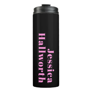 Retro-modern Editable Text Black & Pink Thermal Tumbler