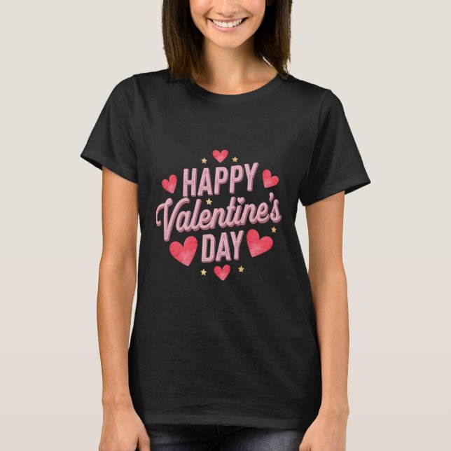 Retro Modern Elegant Happy Valentine's Day Hearts  T-Shirt (Front)