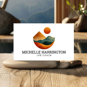 Retro Modern Elevated Peaks Life Coach White Business Card