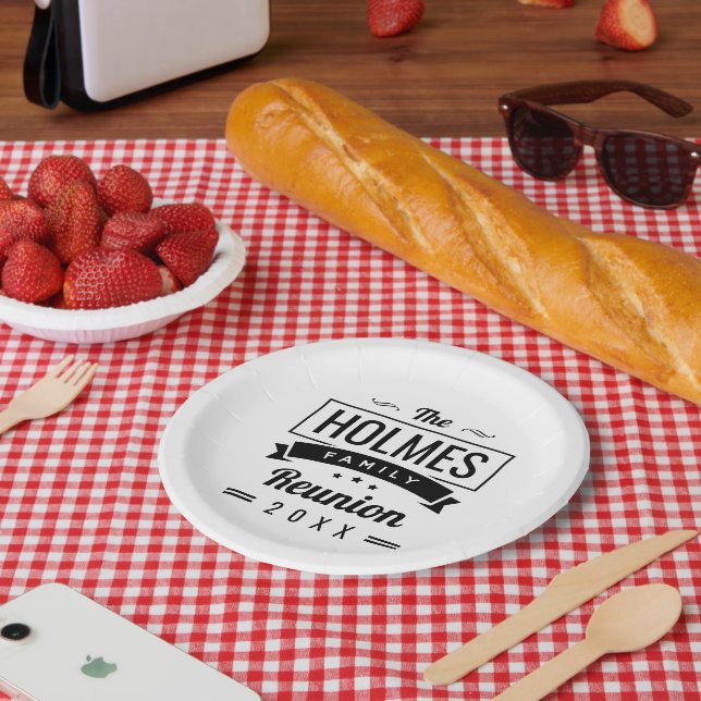 Retro Modern Family Reunion Logo Paper Plates (Picnic)