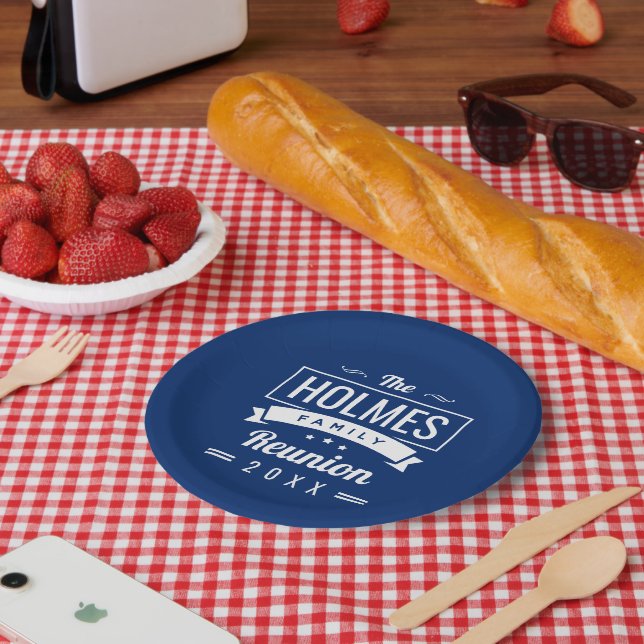 Retro Modern Family Reunion Logo Paper Plates (Picnic)