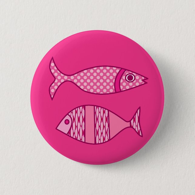 Retro Modern Fish, Fuchsia, Light Pink, Deep Pink Pinback Button (Front)