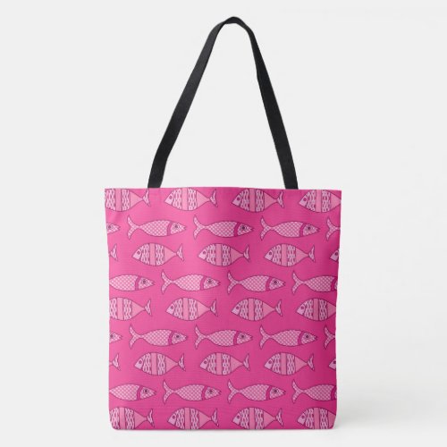 Retro Modern Fish Fuchsia Light Pink Deep Pink Tote Bag