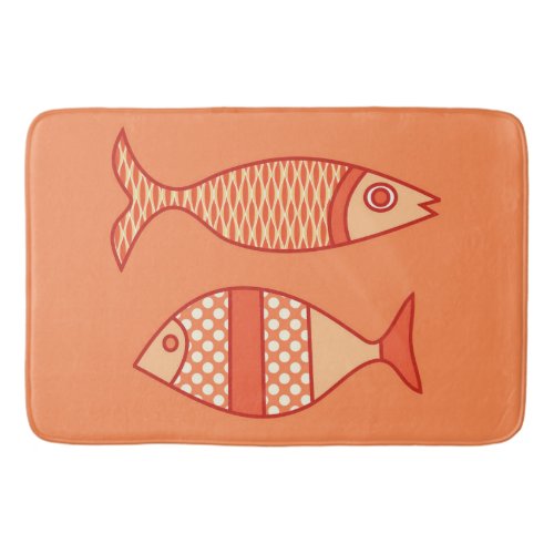Retro Modern Fish Light Coral Orange  Tangerine Bath Mat