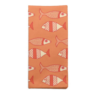 Retro Modern Fish, Light Coral Orange & Tangerine  Cloth Napkin