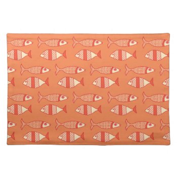 Retro Modern Fish  Light Coral Orange & Tangerine  Cloth Placemat by Floridity at Zazzle