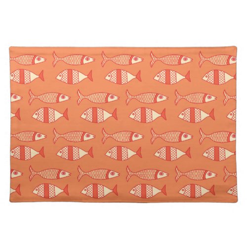 Retro Modern Fish Light Coral Orange  Tangerine  Cloth Placemat