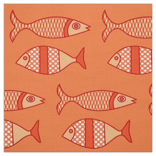 Retro Modern Fish Light Coral Orange  Tangerine Fabric
