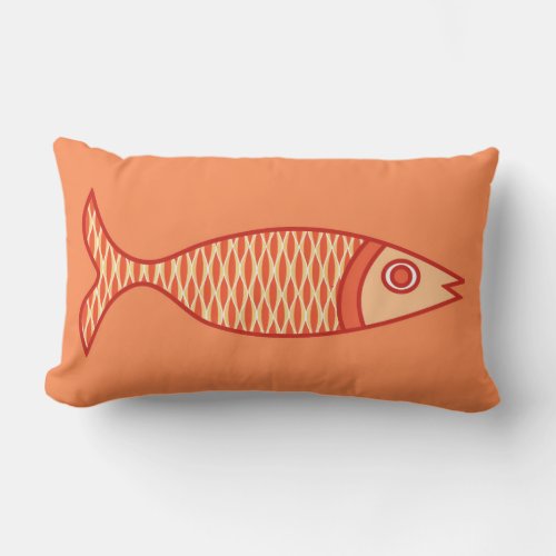 Retro Modern Fish Light Coral Orange  Tangerine Lumbar Pillow