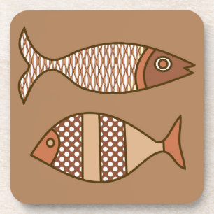 Retro Modern Fish, Tan, Beige and Light Brown Beverage Coaster
