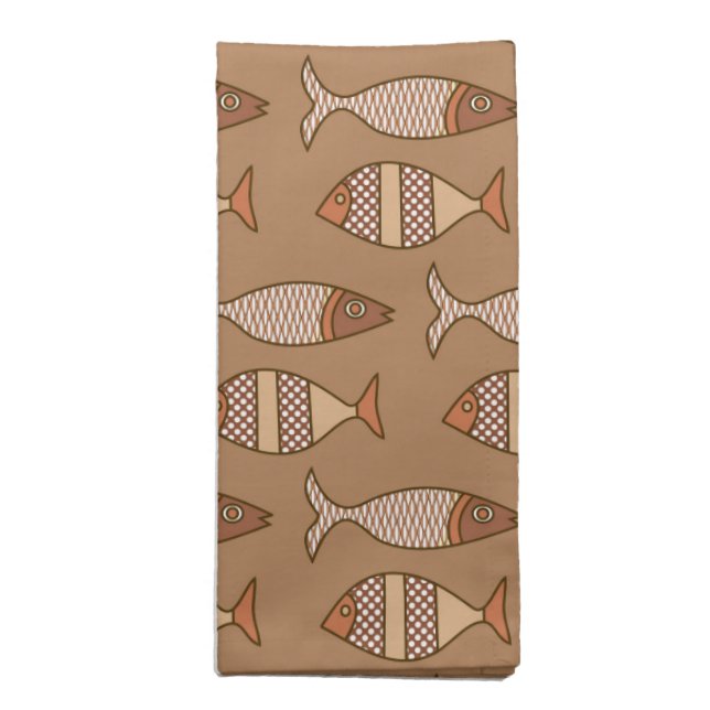 Retro Modern Fish, Tan, Beige and Light Brown Cloth Napkin (Folded)