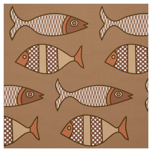 Retro Modern Fish, Tan, Beige And Light Brown Fabric 