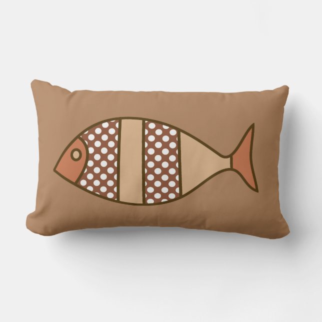 Retro Modern Fish, Tan, Beige and Light Brown Lumbar Pillow (Front)