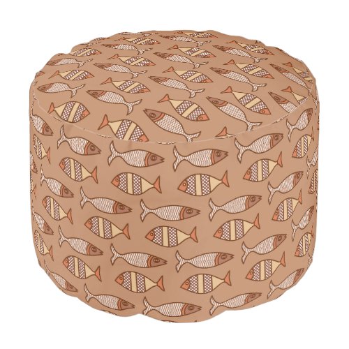 Retro Modern Fish Tan Beige and Light Brown Pouf