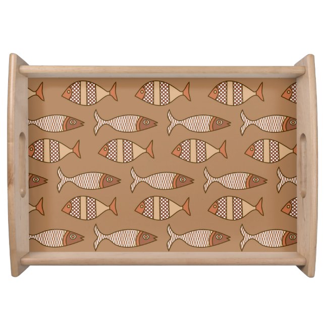 Retro Modern Fish, Tan, Beige and Light Brown Serving Tray (Front)