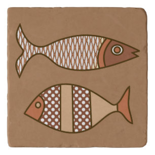 Retro Modern Fish, Tan, Beige and Light Brown Trivet