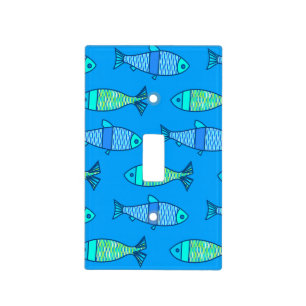 Retro Modern Fish, Turquoise and Cerulean Blue Light Switch Cover