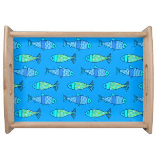 Retro Modern Fish, Turquoise and Cerulean Blue Serving Tray