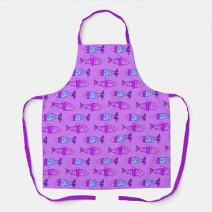 Retro Modern Fish, Violet, & Amethyst Purple Apron