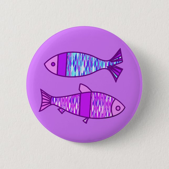 Retro Modern Fish, Violet, and Amethyst Purple Pinback Button (Front)