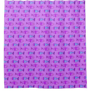 Retro Modern Fish, Violet, and Amethyst Purple Shower Curtain
