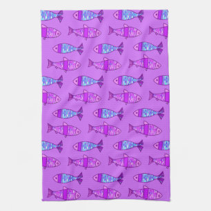 Retro Modern Fish, Violet, and Amethyst Purple Towel