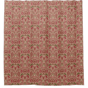 Retro Modern Floral in Red and Green Shower Curtain