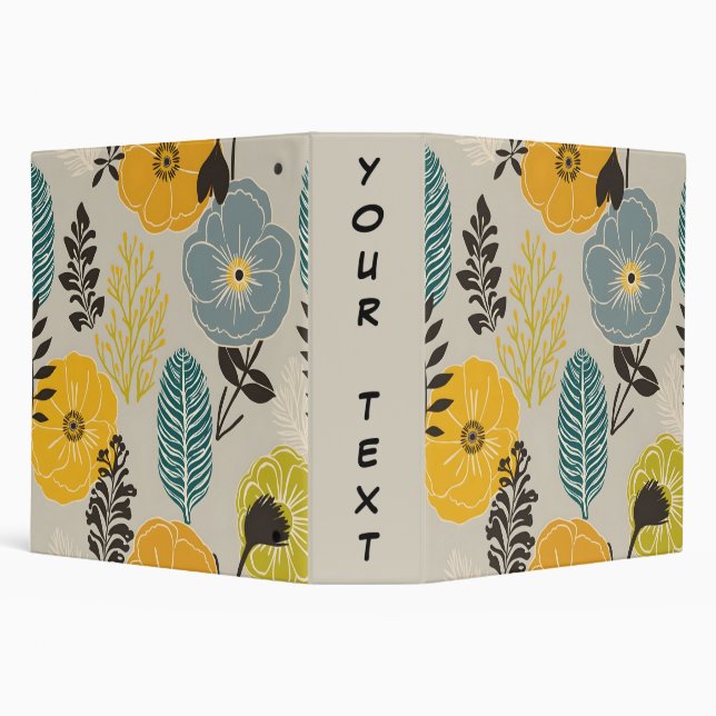 Retro Modern Floral on Gray 3 Ring Binder (Background)