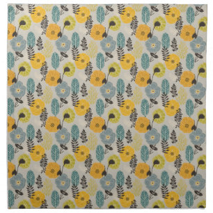 Retro Modern Floral on Gray Cloth Napkin