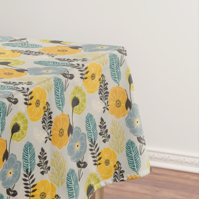 Retro Modern Floral on Gray Tablecloth (In Situ)