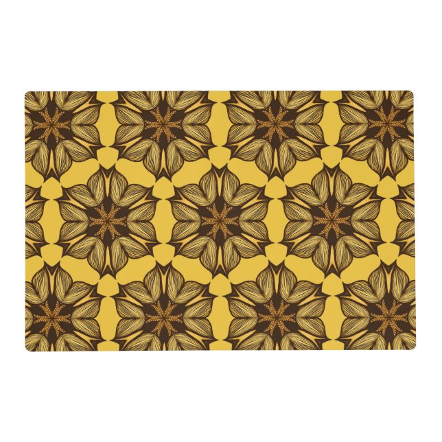 Retro modern floral pattern abstract yellow placemat (Front)