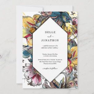 Retro Modern Floral Wedding Invitation