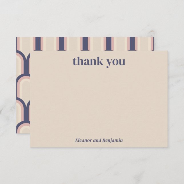 Retro Modern Geometric Beige Blue Custom Wedding  Thank You Card (Front/Back)